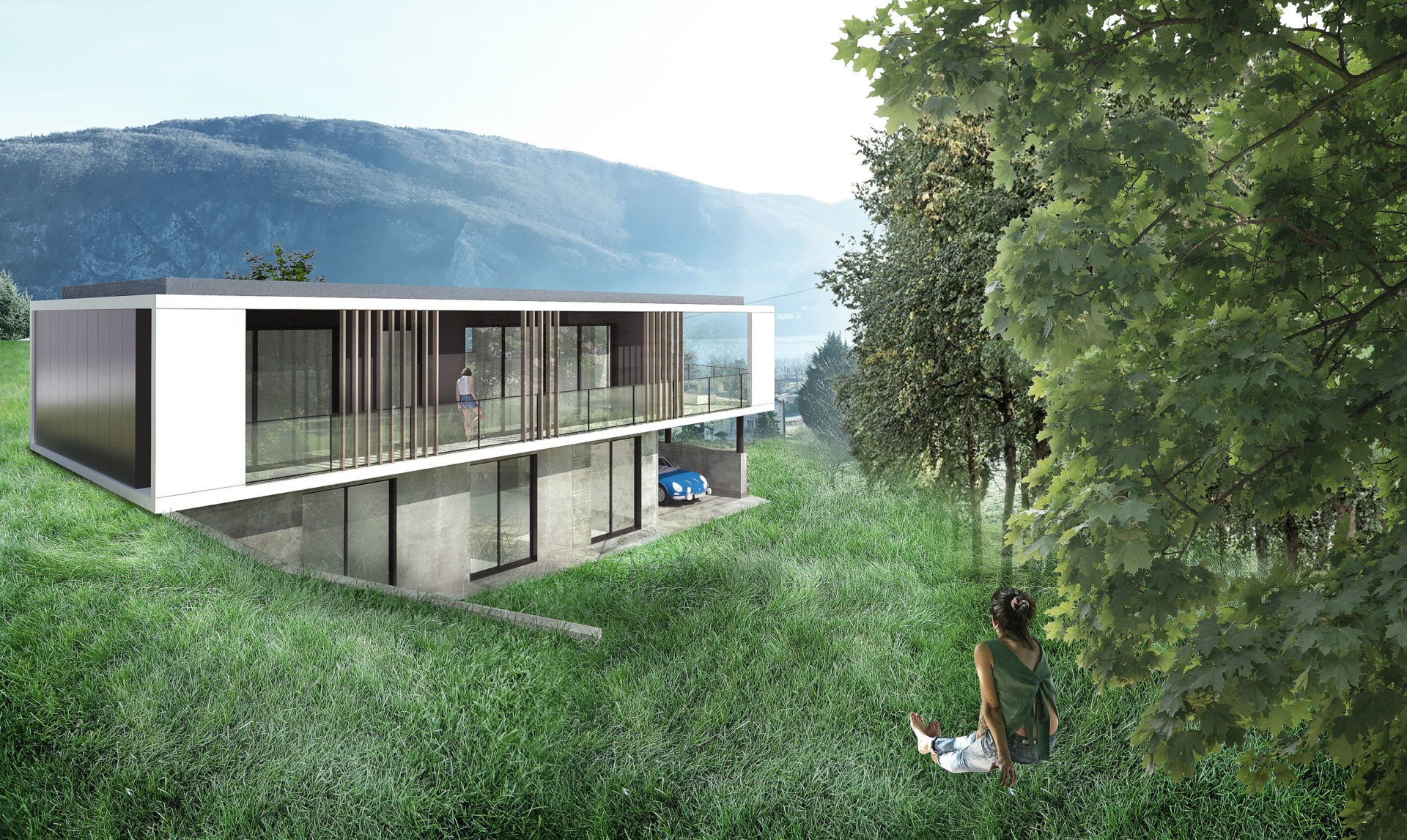 maison contemporaine toiture terrasse végétalisée béton brut savoie lac d'aiguebelette novalaise