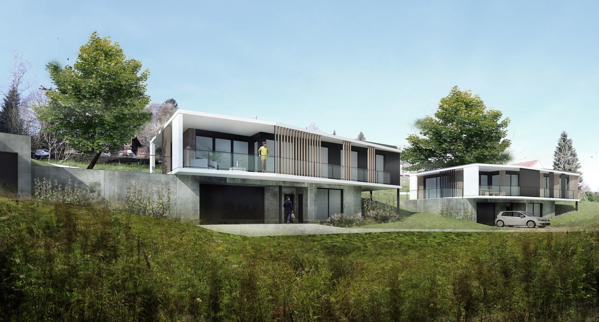 maison contemporaine toiture terrasse végétalisée béton brut savoie lac d'aiguebelette novalaise